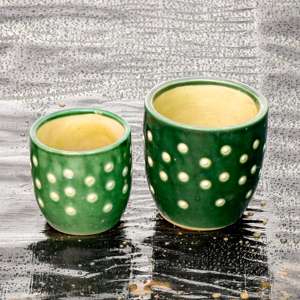 Set of 2 - 4 & 5 Inch Cup Designer Ceramic Pot (any colour),Pots:Ceramic Planters:Royal Ceramic Pots