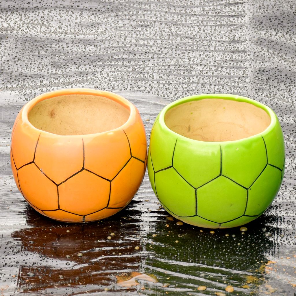 Set of 2 - 6 Inch Football Designer Ceramic Pot (any colour)