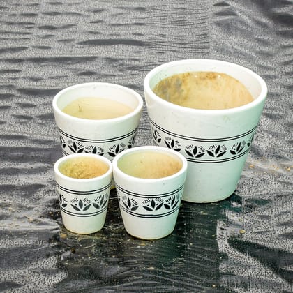 Buy Set of 4 - 5,6,7 & 9 Inch Classy White Glass Designer Ceramic Pot (any design) Online | Urvann.com