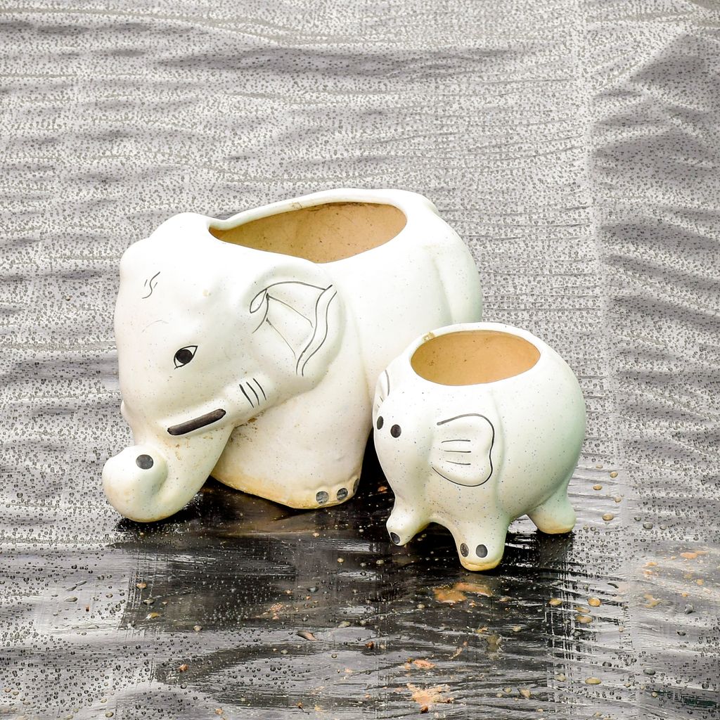 Set of 2 - 5 & 10 Inch Cute Elephant Designer Ceramic Pot (any colour)