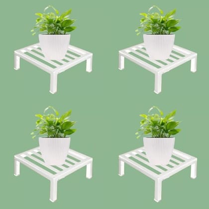 Buy Set of 4 - 8 x 8 x 5 Inch White Heavy Square Plant Stand | Anti Rust Powder Coated | Square Planter Stand for Living Room, Outdoor & Indoor Plants - 4 Pcs Online | Urvann.com