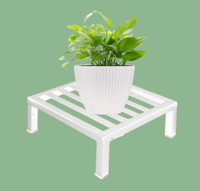 8 x 8 x 5 Inch White Heavy Square Plant Stand | Anti Rust Powder Coated | Square Planter Stand for Living Room, Outdoor & Indoor Plants - 1 Pcs