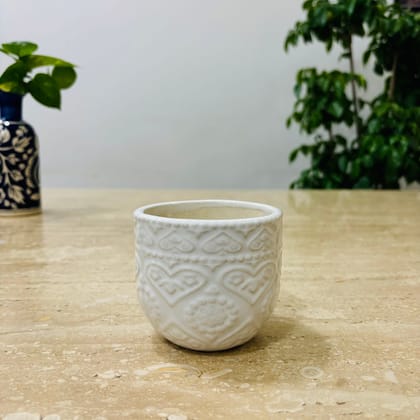 Buy 3.5 Inch White 3D Heart Handcrafted Textured Ceramic Pot ? Minimalist Glossy Succulent Pot, Indoor Flower Pot for Home and Office D?cor Online | Urvann.com