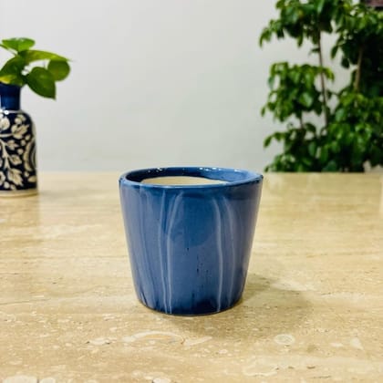 Buy 4 Inch Blue Marble Painted Cylindrical Ceramic Pot- Gloss Finish Indoor Plant Pot, Succulent Planter, Home D?cor Online | Urvann.com