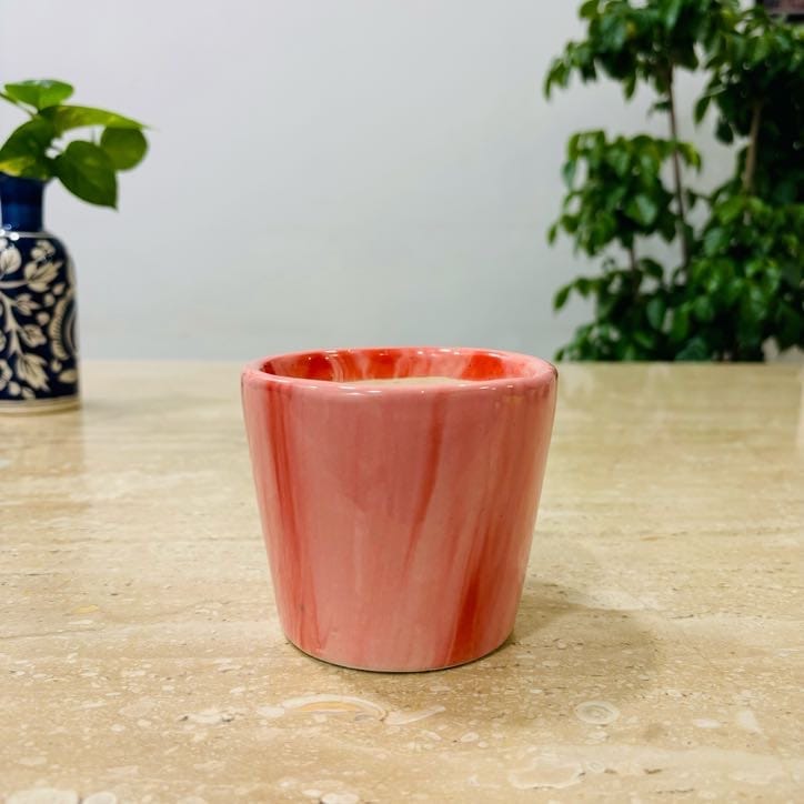 4 Inch Red Marble Painted Cylindrical Ceramic Pot- Gloss Finish Indoor Plant Pot, Succulent Planter, Home Decor,Pots:Ceramic Planters:Royal Ceramic Pots