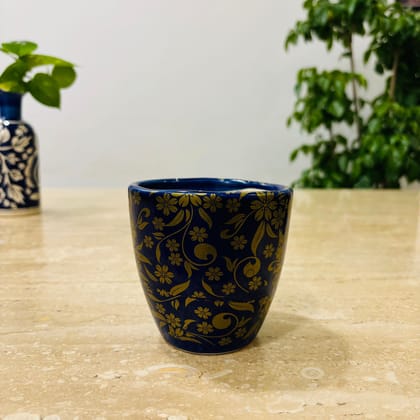 Buy 4 Inch Dark Blue Handcrafted Mughal Printed Cup Ceramic Pot- Gloss Finish Indoor Plant Pot, Succulent Planter, Home D?cor Online | Urvann.com