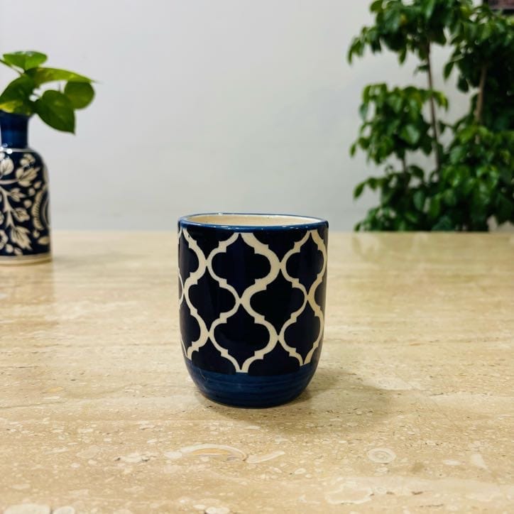 4 Inch Blue Moroccan Art Printed Handcrafted Ceramic Pot- Gloss Finish Indoor Plant Pot, Succulent Planter, Home Decor