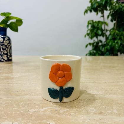 Buy 3.5 Inch Creme Handcrafted 3d floral Designer Ceramic Pot- Gloss Finish Indoor Plant Pot, Succulent Planter, Home D?cor Online | Urvann.com