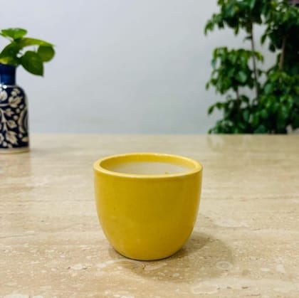 3 Inch Yellow Classy Cup Ceramic Pot - Minimalist Glossy Succulent Pot, Indoor Flower Pot for Home and Office Decor