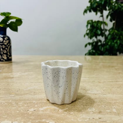 Buy 4 Inch Vibrant White Ripple Designer Ceramic Pot - Minimalist Glossy Succulent Pot, Indoor Flower Pot for Home and Office Décor Online | Urvann.com