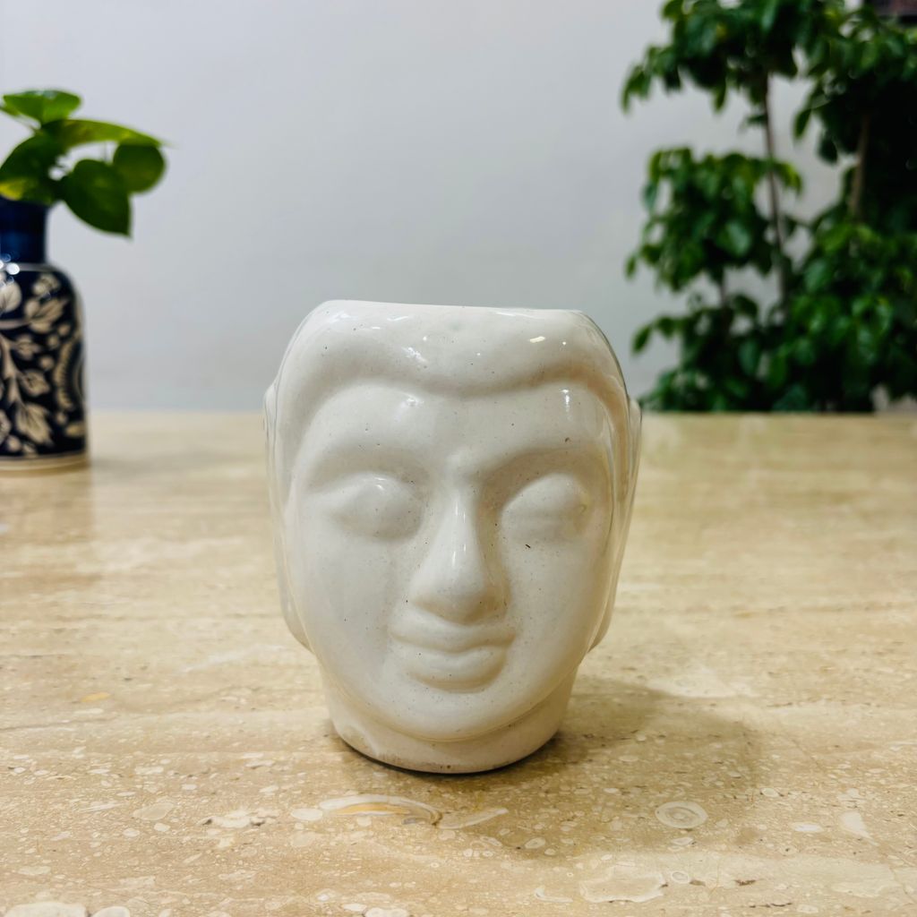 4 Inch Classic White Buddha Designer Ceramic Pot - Minimalist Glossy Succulent Pot, Indoor Flower Pot for Home and Office Décor