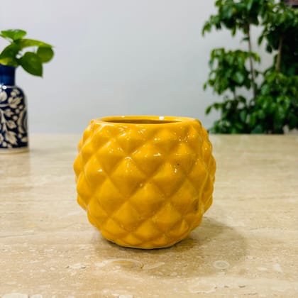 Buy 4 Inch Classy Yellow Pineapple Textured Ceramic Pot - Minimalist Glossy Succulent Pot, Indoor Flower Pot for Home and Office Décor Online | Urvann.com