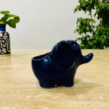 Buy 4 Inch Cute Designer Blue Textured Elephant Shaped Ceramic Pot - Minimalist Glossy Succulent Pot, Indoor Flower Pot for Home and Office Décor Online | Urvann.com