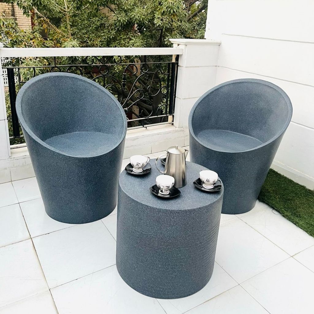 Black Patio Set - 2 Stylish Bucket Chairs with Cushioned Seat & Round Table for Balcony or Garden - Rust-Free, Low Maintenance with 5 Years Warranty