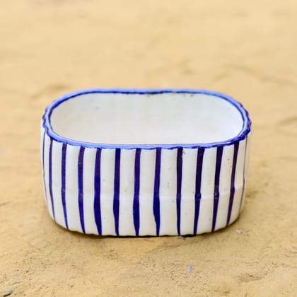 Buy 5 Inch White Handcrafted Blue Striped Ceramic Tray- Gloss Finish Indoor Plant Pot, Succulent Planter, Home Décor Online | Urvann.com