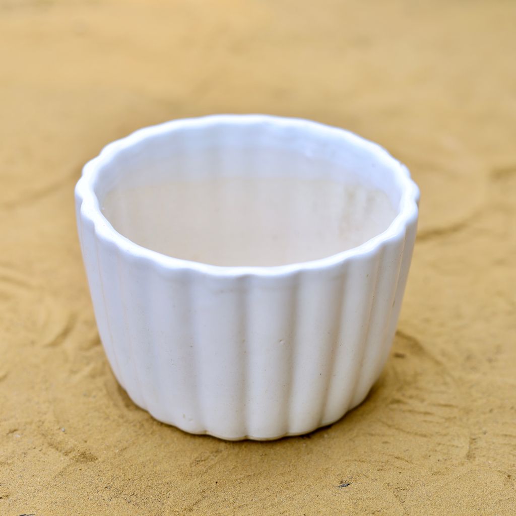 4.5 Inch White Puffer Designer Bowl Shaped Ceramic Pot,Pots:Ceramic Planters:Royal Ceramic Pots