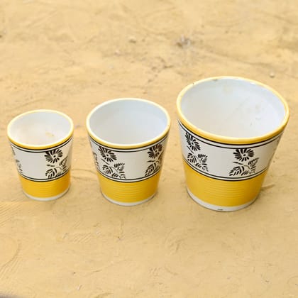 Buy Set of 3 - (5.25, 6 & 7) Inch Yellow Black Flower Designer Balti Shaped Ceramic Pot Online | Urvann.com