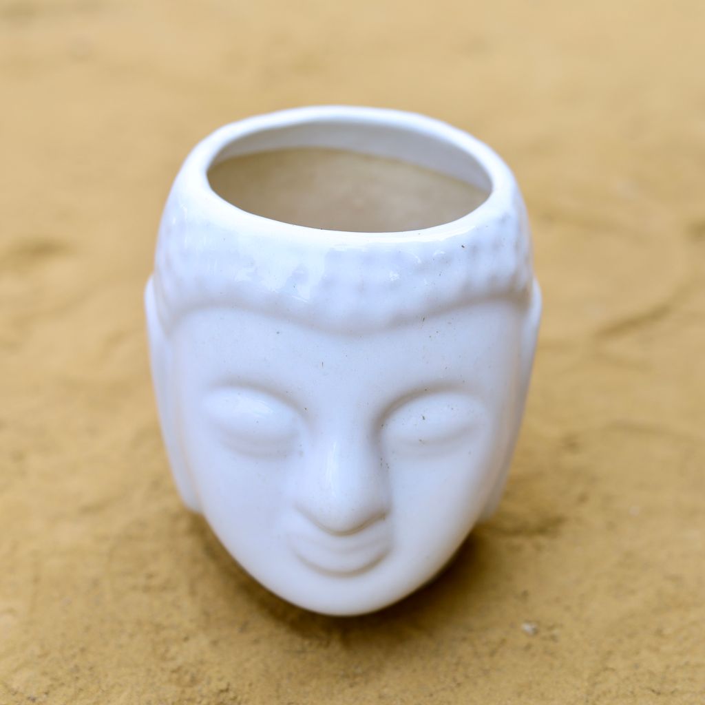 4 Inch Classic White Buddha Designer Ceramic Pot - Minimalist Glossy Succulent Pot, Indoor Flower Pot for Home and Office Décor