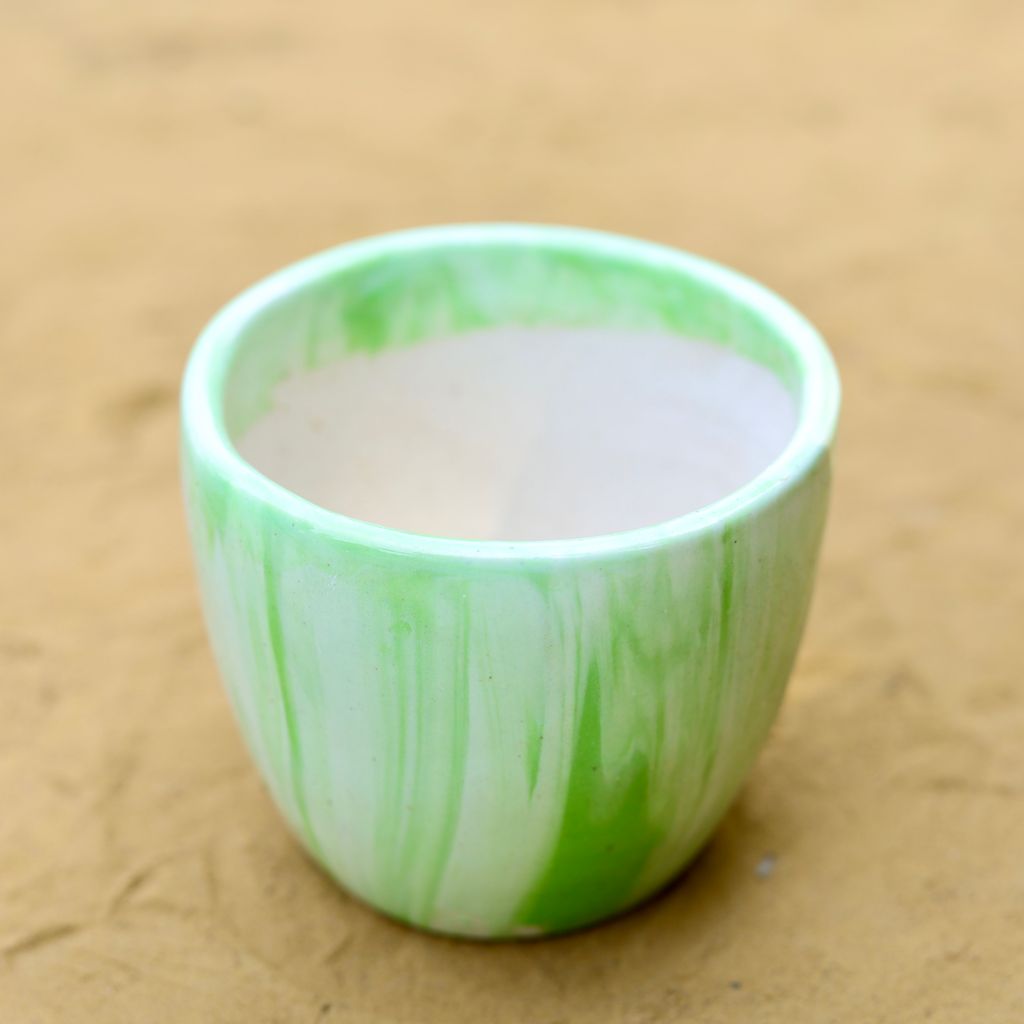 4 Inch Green Marble Handcrafted Cup Ceramic Pot- Gloss Finish Indoor Plant Pot, Succulent Planter, Home Decor,Pots:Ceramic Planters:Royal Ceramic Pots