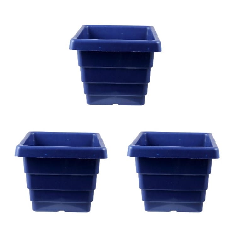 Set of 3 - 4 Inch Blue Premium Orchid Square Plastic Pot