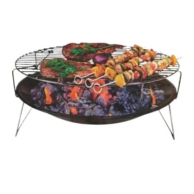 14 Inch - SS Round BBQ Food Grill & 4 Skewers - 1 Kg