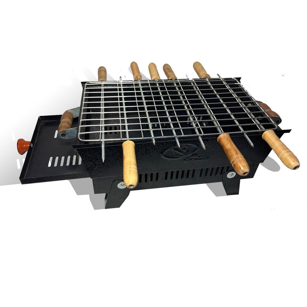 15 X 8 X 6 Inch - Portable Without Top Food Grill, 8 Skewers & Charcoal Tray - 2 Kg