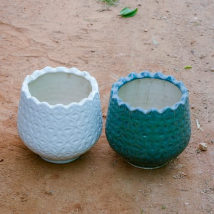 Buy Set Of 2 - 7 Inch Flower Designer Ceramic Pot (Any Design) (Any Colour) Online | Urvann.com