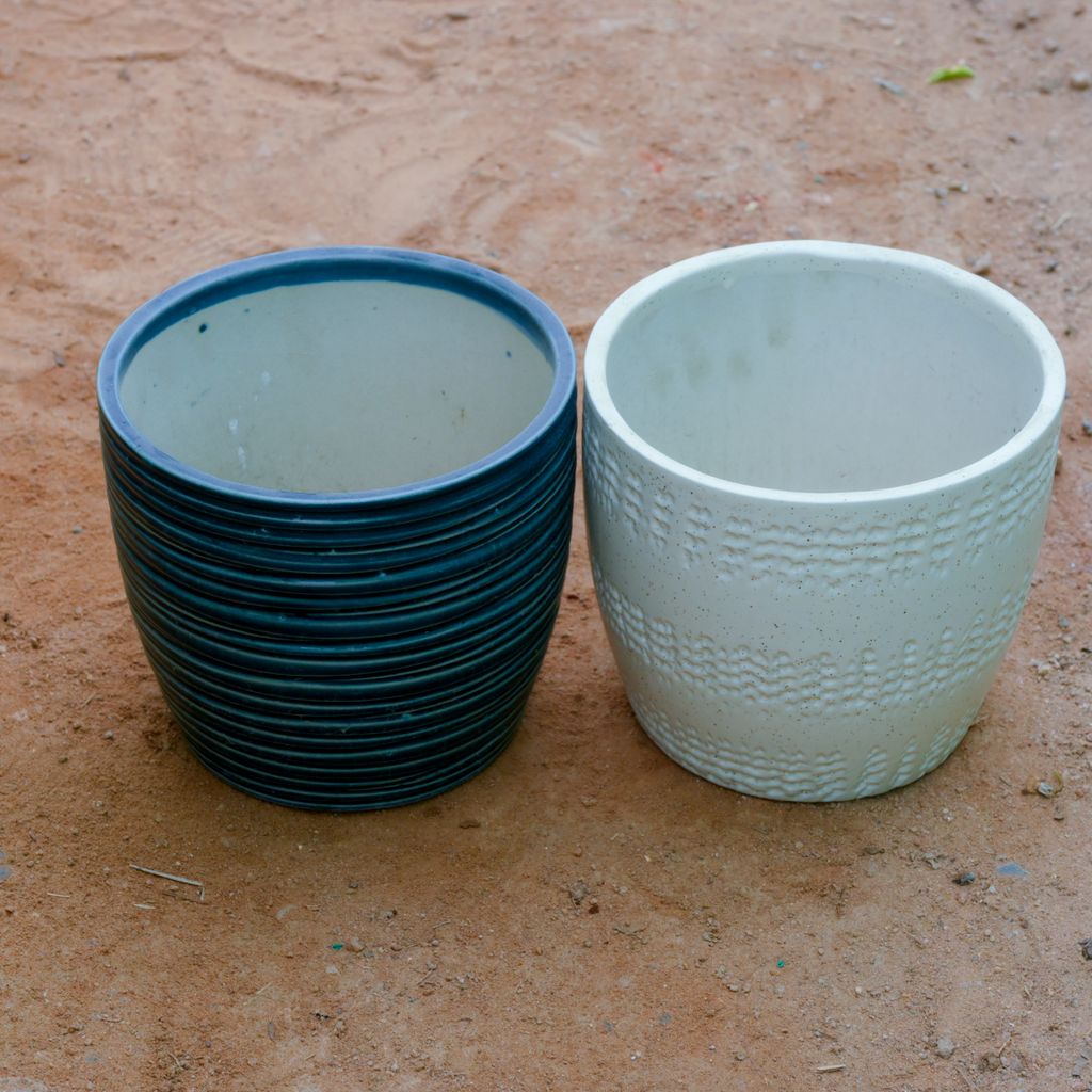 Set Of 2 - 7 Inch Cup Designer Ceramic Pot (Any Design) (Any Colour)