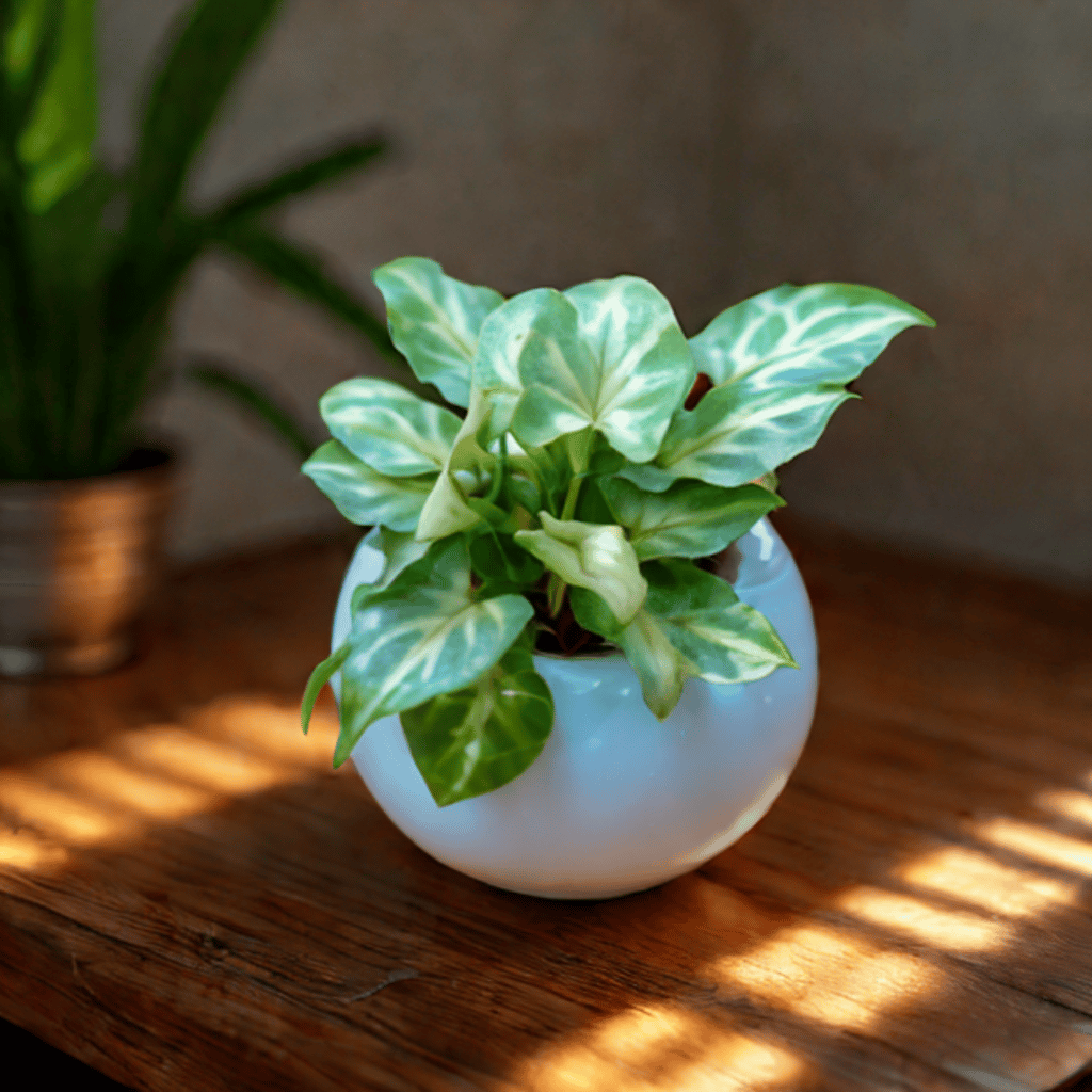 Syngonium Yammi in 3 Inch White Classy Ball Ceramic Pot – Minimalist Glossy Succulent Pot, Indoor Flower Pot for Home and Office Décor