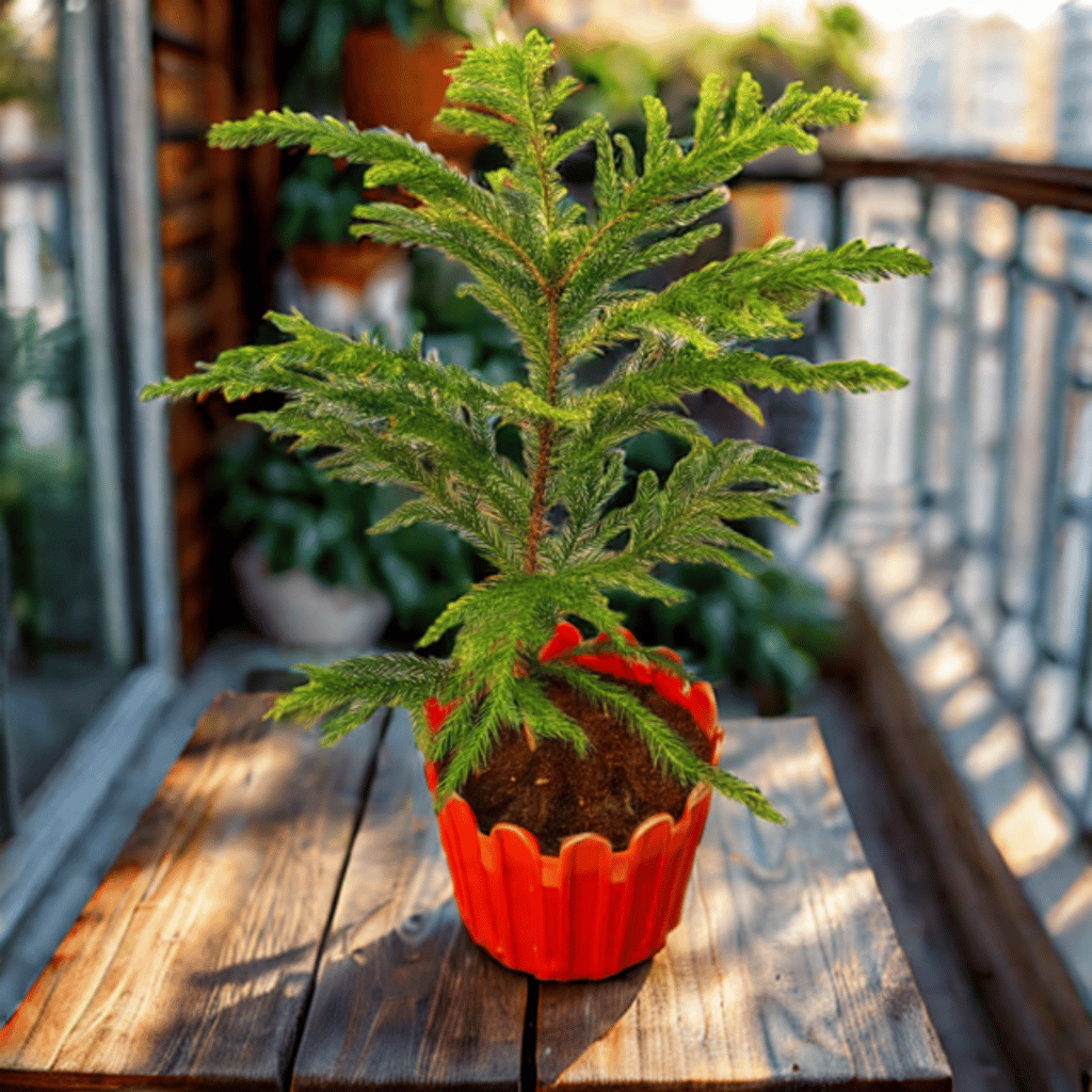 Araucaria / Christmas Tree (~ 1 Ft) in 6 Inch Red Premium Tippy Plastic Pot