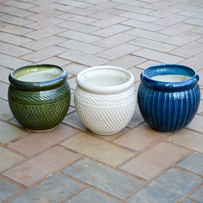 Set of 3 - 5 Inch Premium Matki Designer Ceramic Pot (any colour)